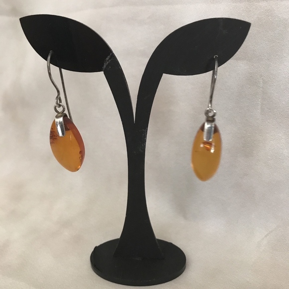 Cognac Amber Earrings Sterling Silver Hooks - Picture 1 of 7